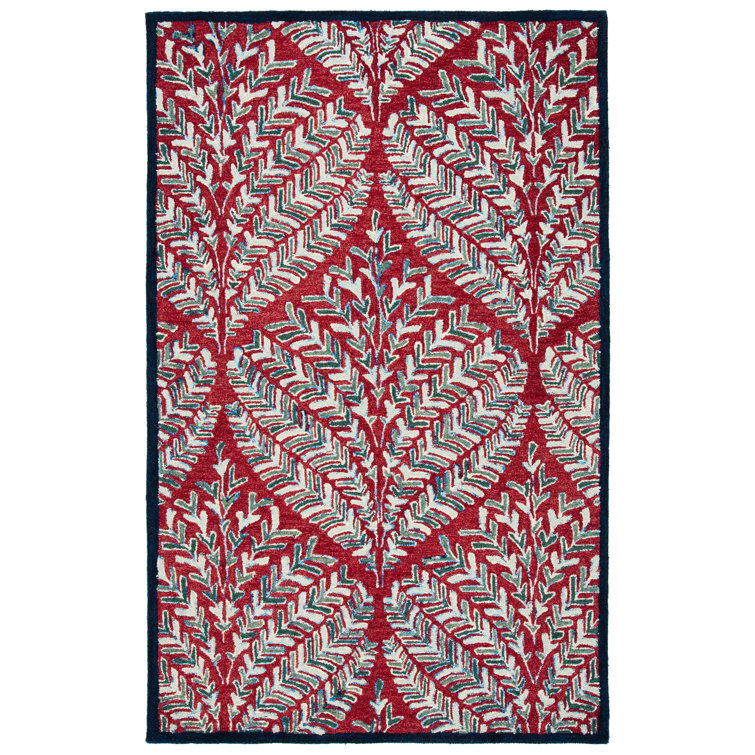Red and Green Hand-Tufted Wool Floral Area Rug