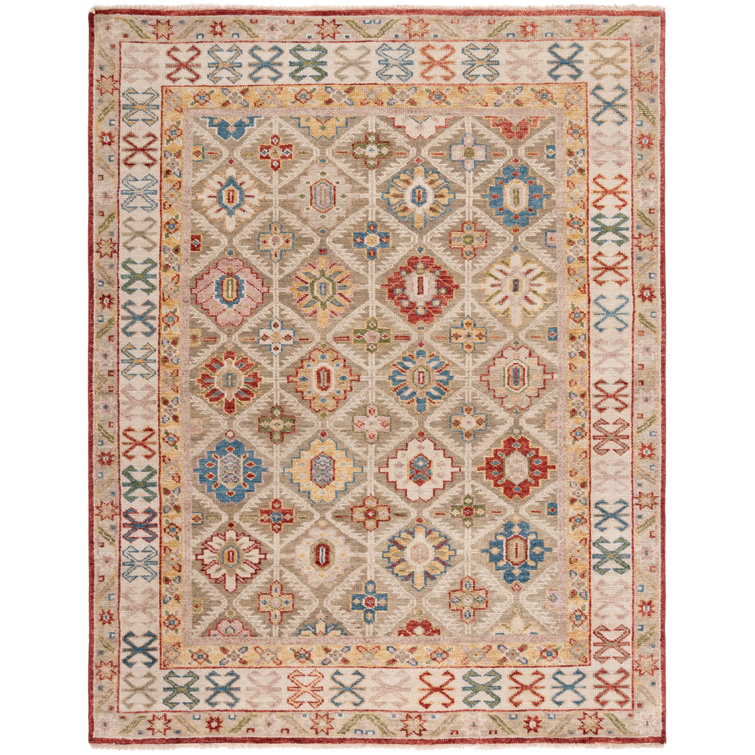 Ivory and Beige Hand-Knotted Wool 8' x 10' Area Rug