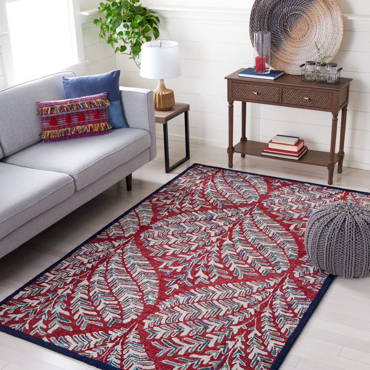 Red and Green Hand-Tufted Wool Floral Area Rug