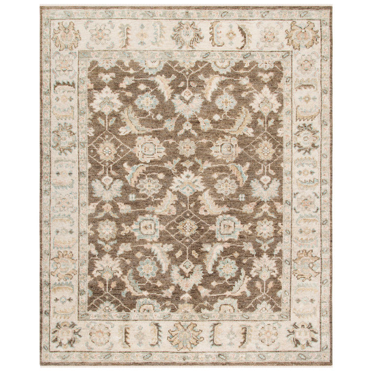 Eco-Friendly Hand-Knotted Woolen Rug in Beige & Brown - 8' x 10'