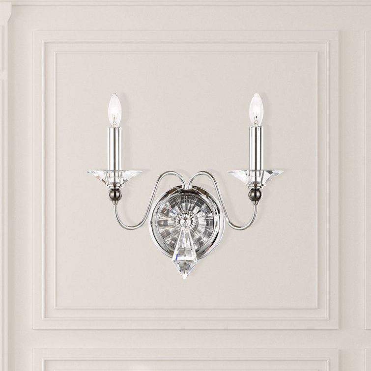 Jasmine Polished Silver 2-Light Wall Sconce with Optic Clear Crystals