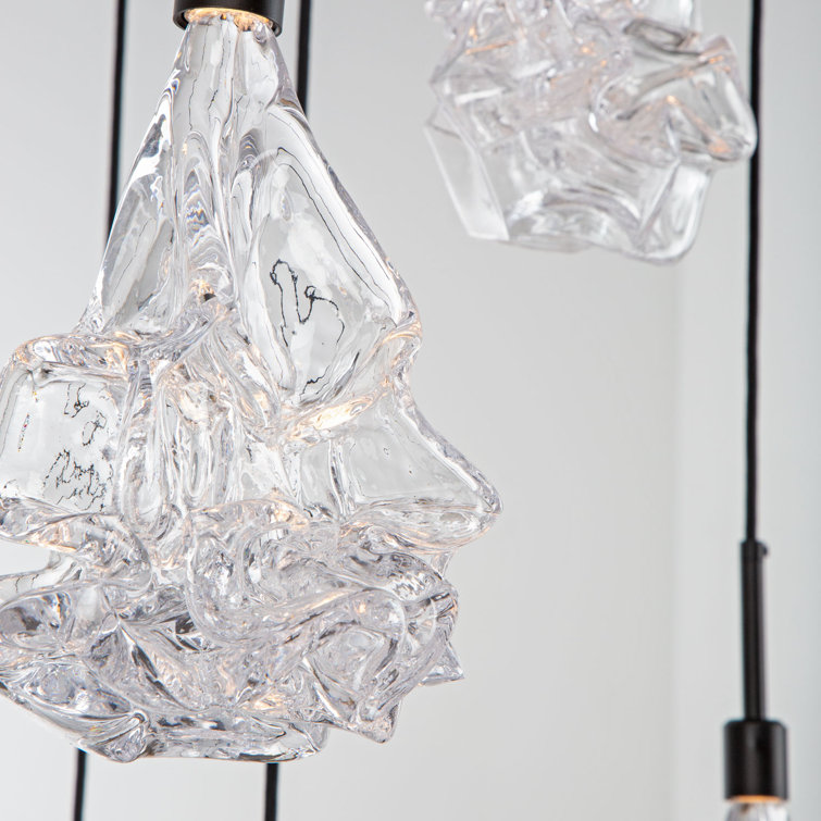 Eclipse 5-Light LED Cluster Pendant in Matte Black with Organic Glass Shades