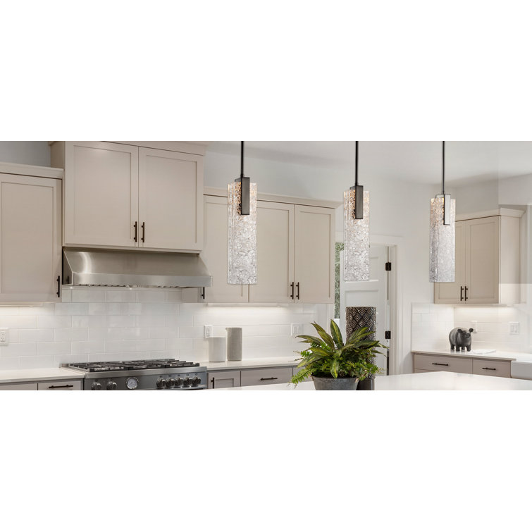 Modern Glacier Matte Black LED Island Pendant with Artisan Glass
