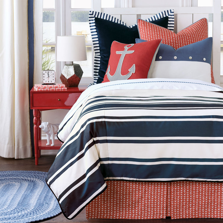 Seaside Serenity Twin White Rayon Striped Duvet Cover