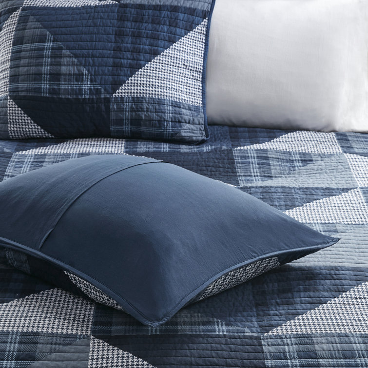 Blue Cotton Patchwork King Quilt Set with Shams