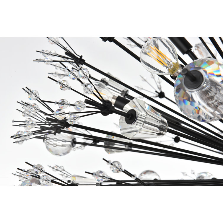 Vera Black Metal and Glass 24-Light Crystal Starburst Pendant