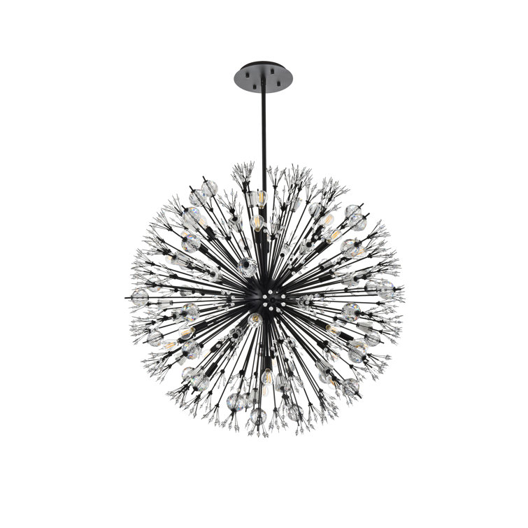 Vera Black Metal and Glass 24-Light Crystal Starburst Pendant