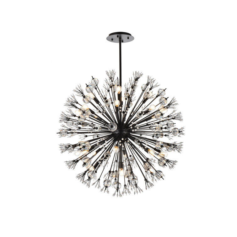 Vera Black Metal and Glass 24-Light Crystal Starburst Pendant