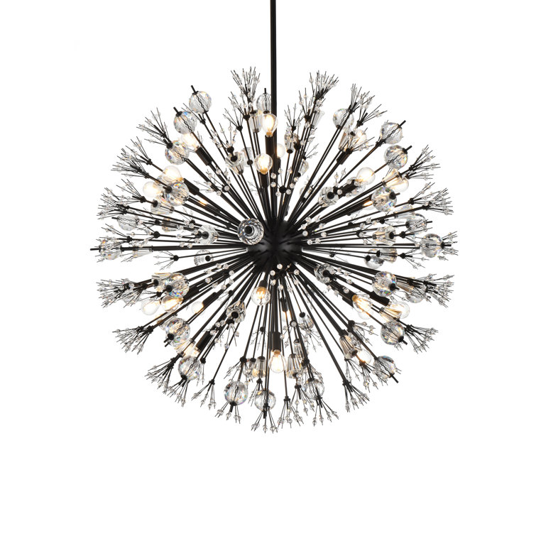 Vera Black Metal and Glass 24-Light Crystal Starburst Pendant