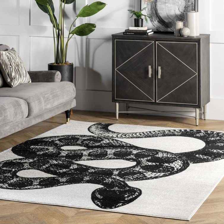 Modern Serpent Square Area Rug 6' Black and White