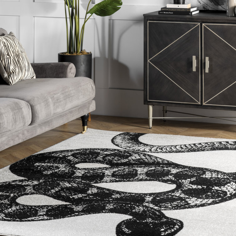 Modern Serpent Square Area Rug 6' Black and White