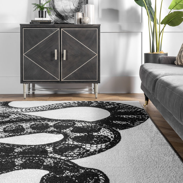 Modern Serpent Square Area Rug 6' Black and White