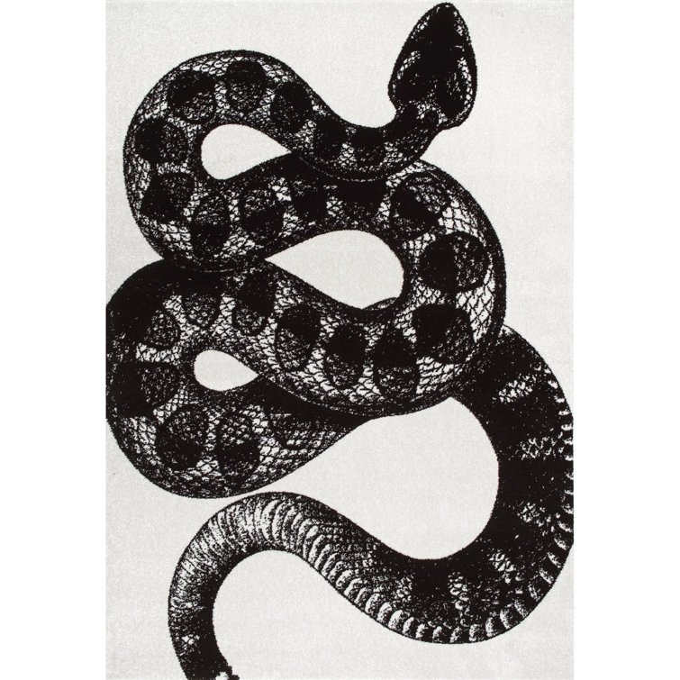Serpent Charmer Black and White Synthetic Area Rug, 3' x 5'