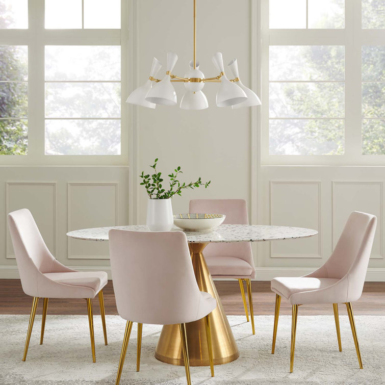 White and Satin Brass 5-Light Adjustable Pendant