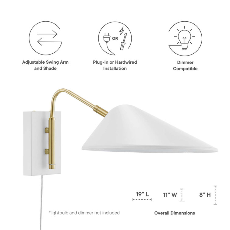 White 19" Metal Swing Arm Wall Sconce with Dimmable Feature