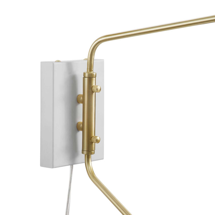 White Adjustable Swing Arm Wall Sconce with Brass Accents