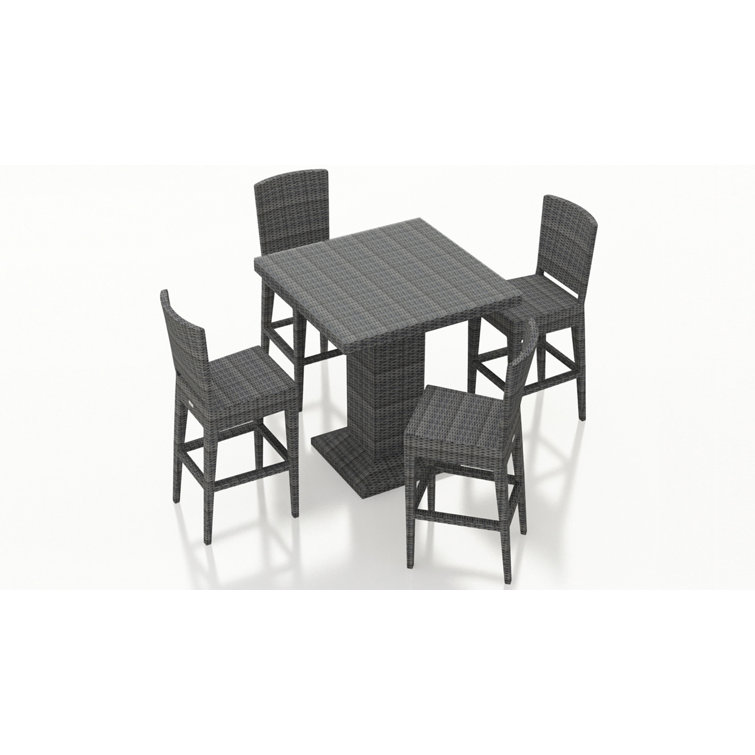 Textured Slate Wicker 4-Person Bar Height Dining Set