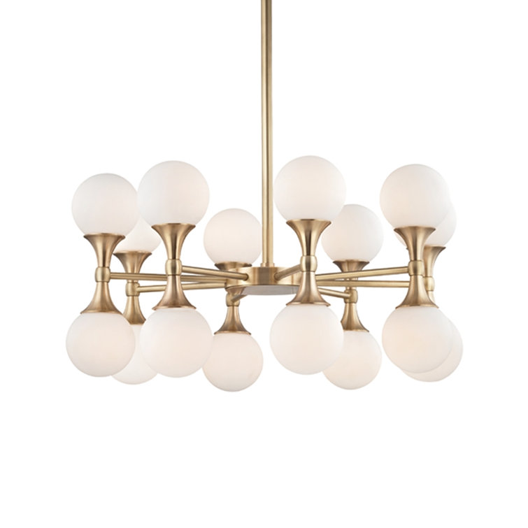 Astoria Symmetrical 16-Light Aged Brass LED Chandelier with Opal Etched Glass