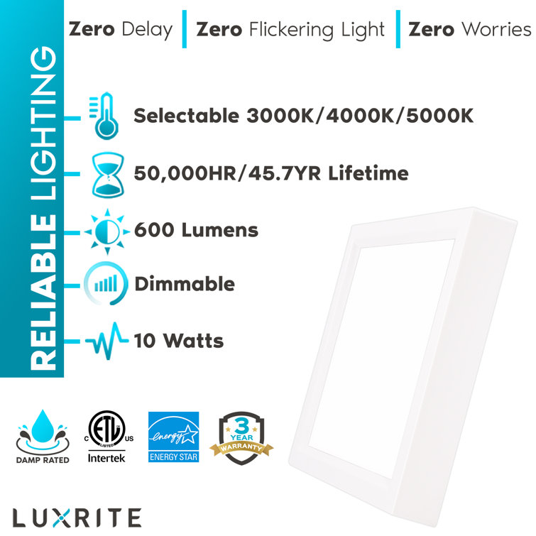 Sleek 4" Square LED Flush Mount Ceiling Light, 3-Color Adjustable