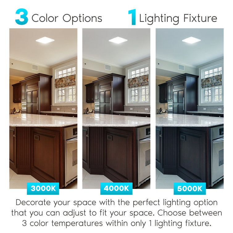 9'' Square Modern LED Flush Mount Ceiling Light, 3-Color Selectable, Dimmable