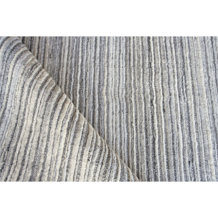 Rossini Handmade Gray Stripe Synthetic Area Rug, 8' x 10'