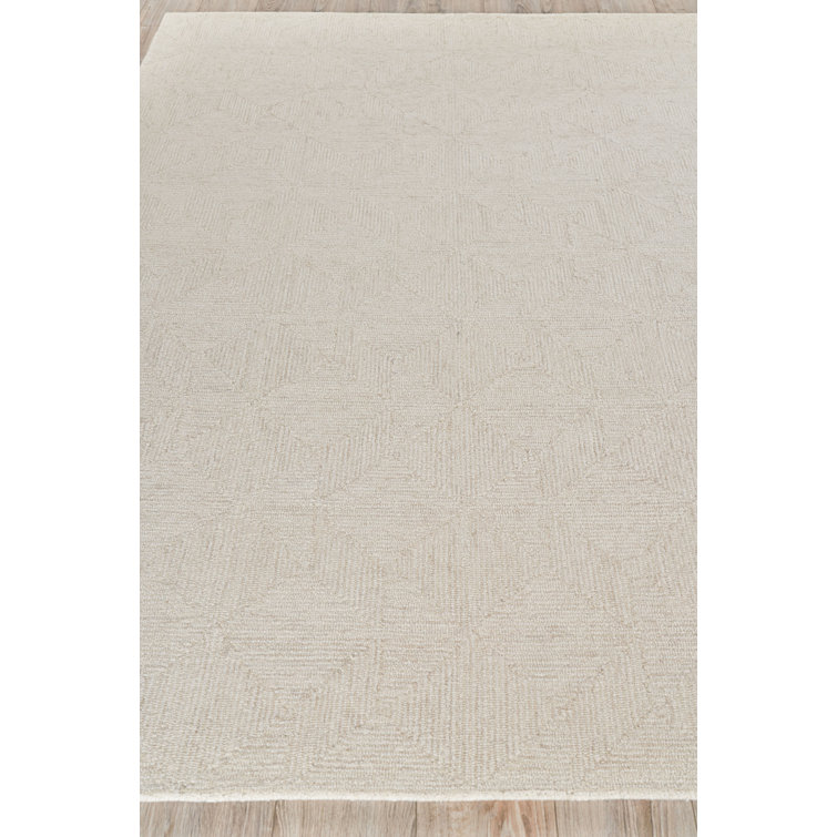 Ivory Geometric Handmade Wool Tufted Rectangular Area Rug