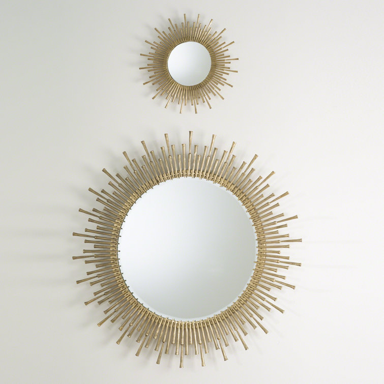 Sunburst Antique Brass Round Wall Mirror with Golden Spikes