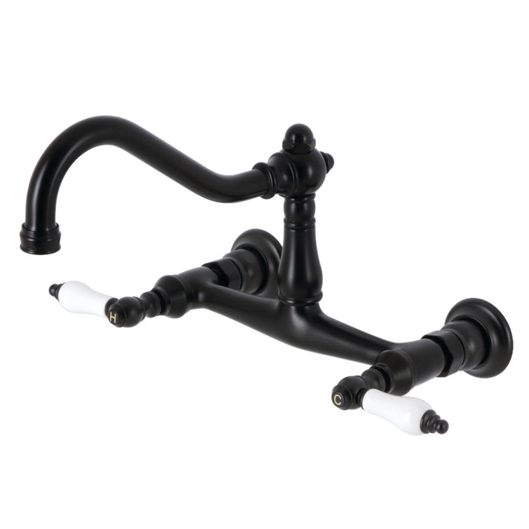 Matte Black Vintage Wall Mount Bathroom Faucet with Dual Handles