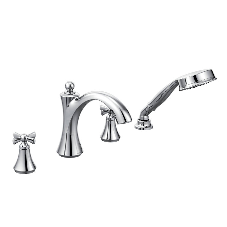 Chrome Traditional Widespread Deck Mounted Tub Faucet with Handshower