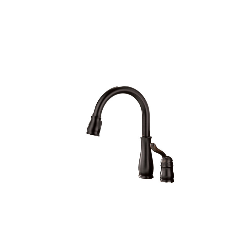 Leland Brushed Stainless Steel Pull-Down Kitchen Faucet with Soap Dispenser