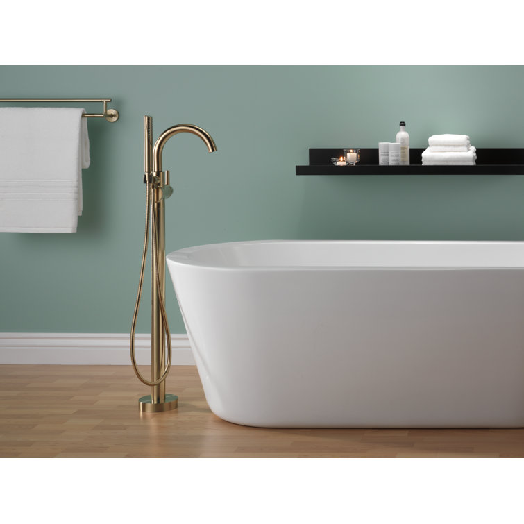 Champagne Bronze Floor Mounted Tub Filler with Handshower