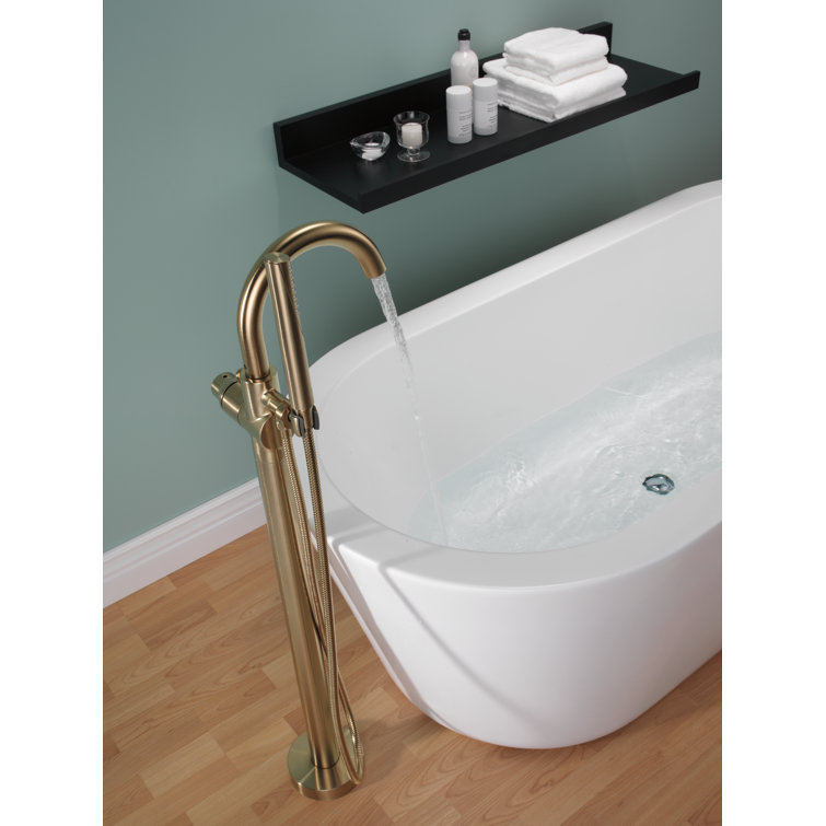 Champagne Bronze Floor Mounted Tub Filler with Handshower