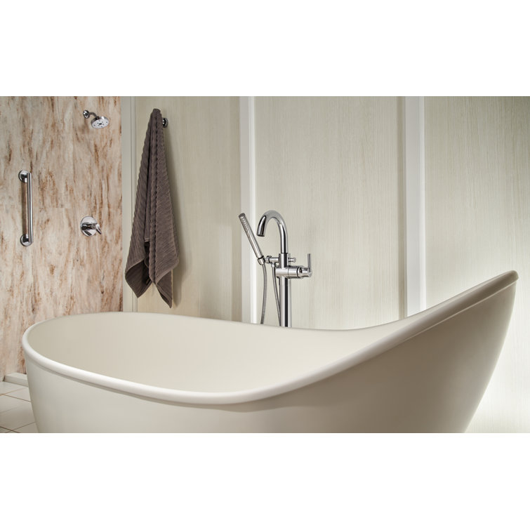 Chrome Single Handle Floor Mounted Tub Filler with Handshower