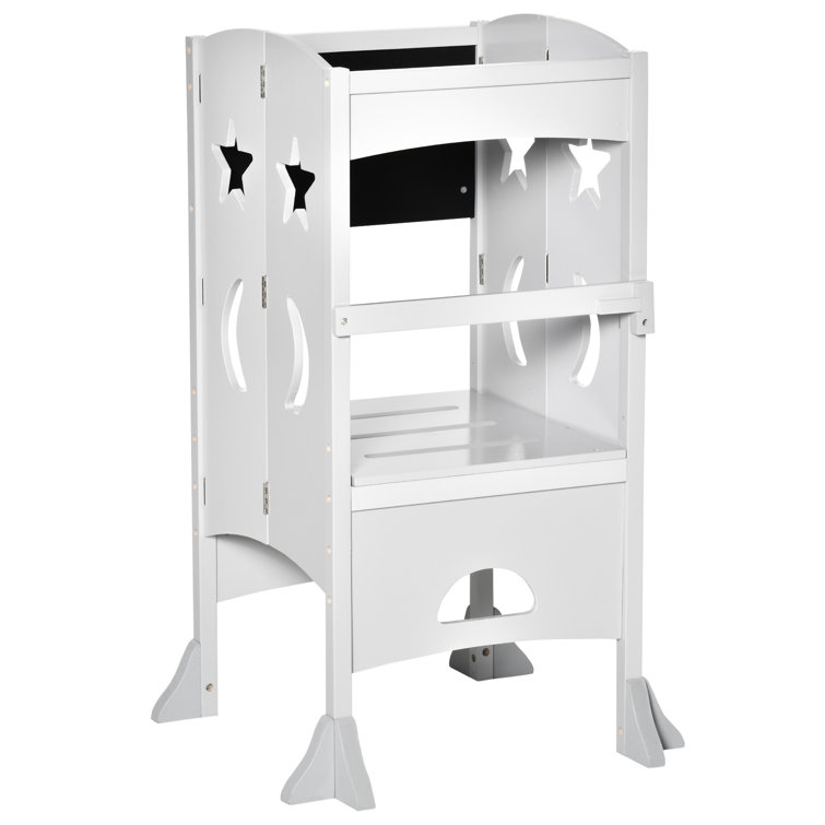 Compact Foldable Wooden Step Stool with Detachable Chalkboard
