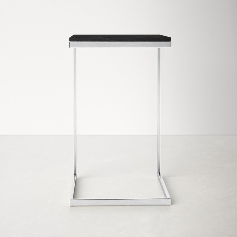 Black Marble Top Silver Metal C-Shaped End Table