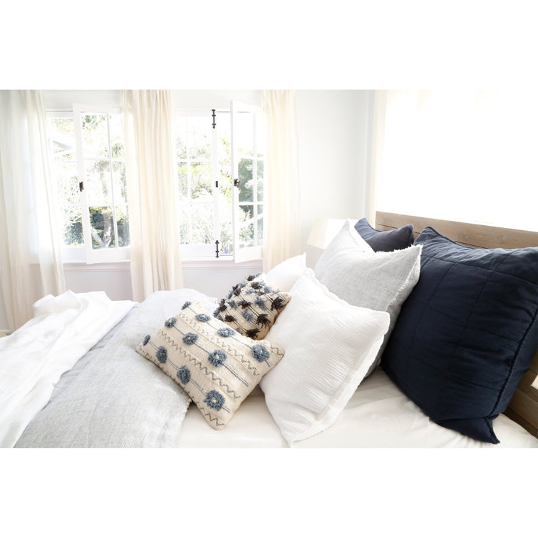 Logan Navy Stripe Linen Queen Duvet Cover with Frayed Edges