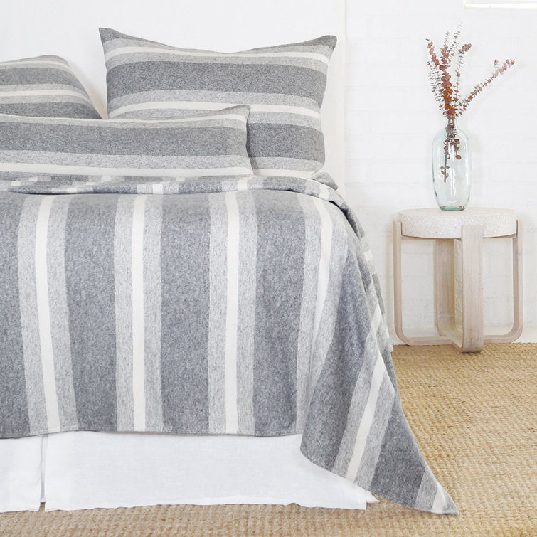 Alpine Queen Grey & Ivory Striped Cotton Blanket