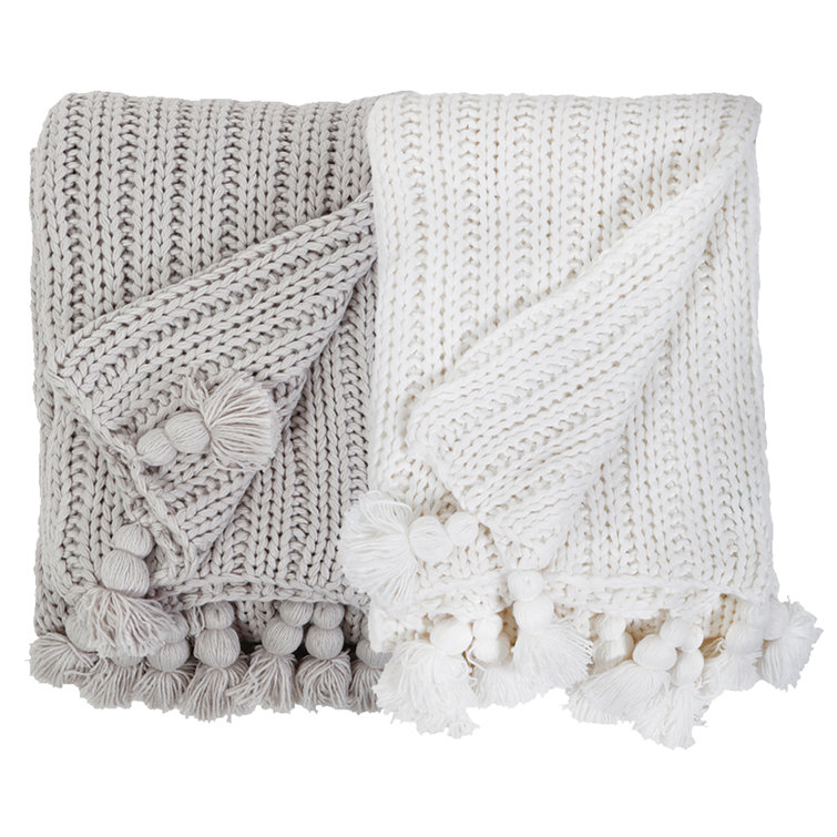 Anacapa Light Gray Chunky Knit Oversized Throw with Tassels