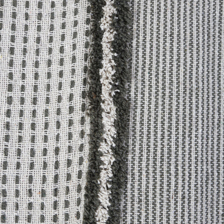 Ivory Moss Striped Cotton Oversized Throw with Tasseled Ends