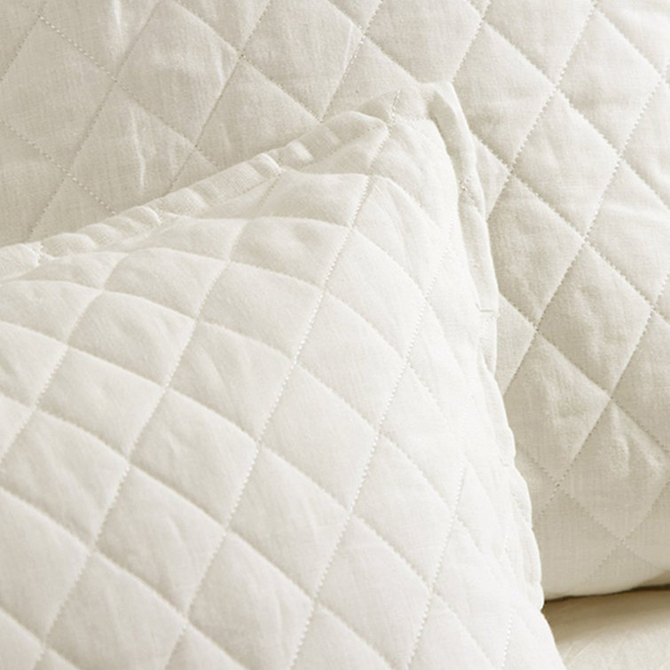 Hampton Quilted Standard Sham in Cream - Organic Linen