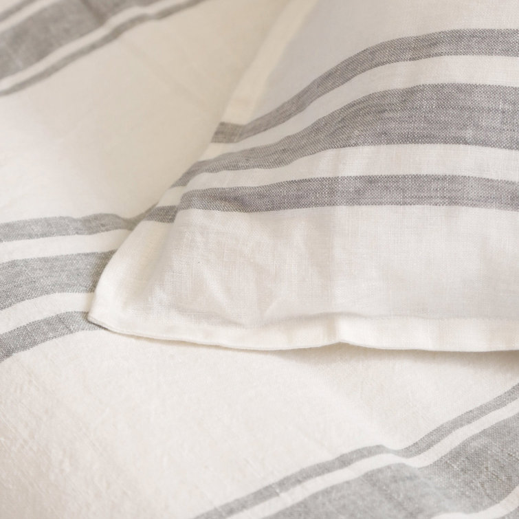 Jackson Cream and Gray Striped Linen Queen Duvet Cover