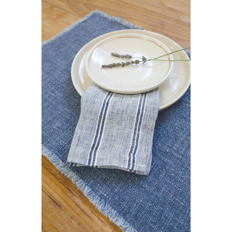 Charcoal Linen Blend Fringe Rectangle Placemats (Set of 4)