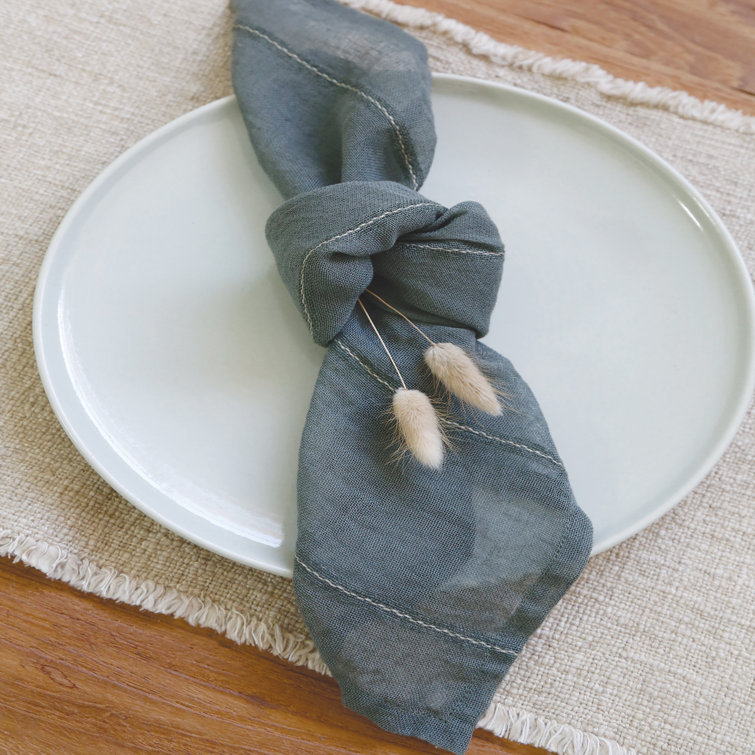 Charcoal Linen Blend Fringe Rectangle Placemats (Set of 4)