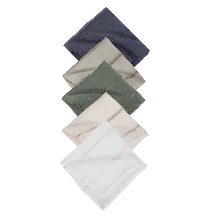 Moss Green Viscose Striped Square Napkin Set