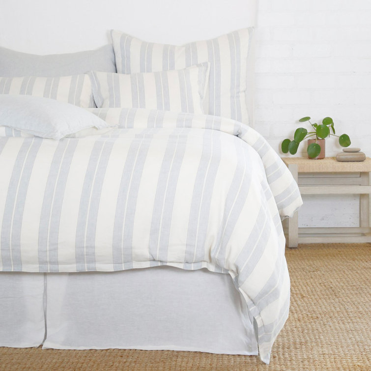 Carter Denim Stripe Ivory Cotton-Linen Reversible Throw Pillow
