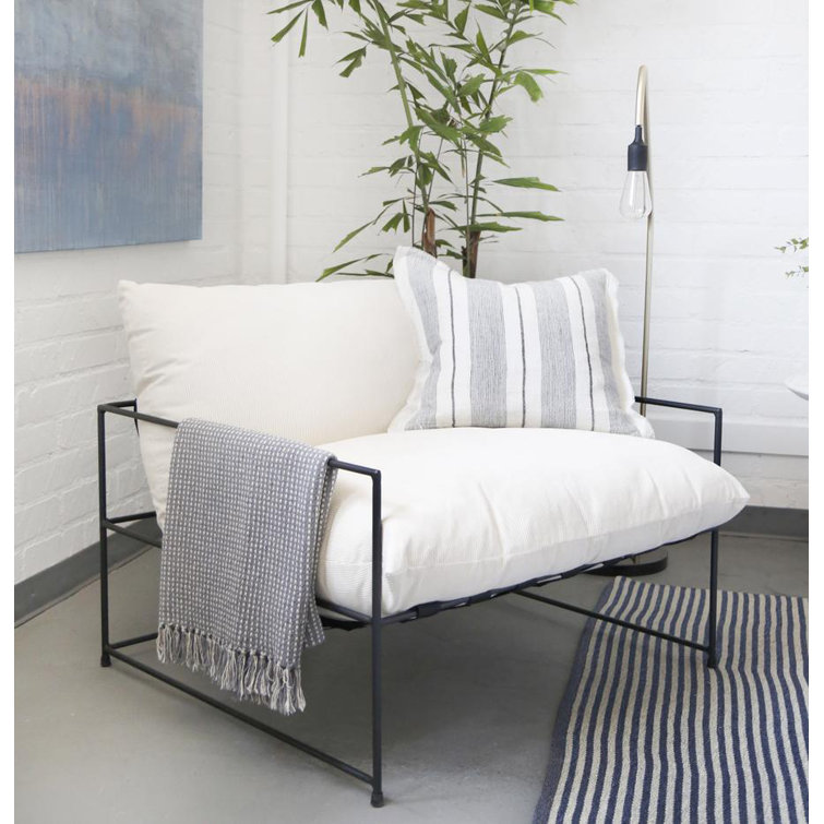 Laguna Charcoal Linen Striped Pillow with Frayed Edges 20" x 20"