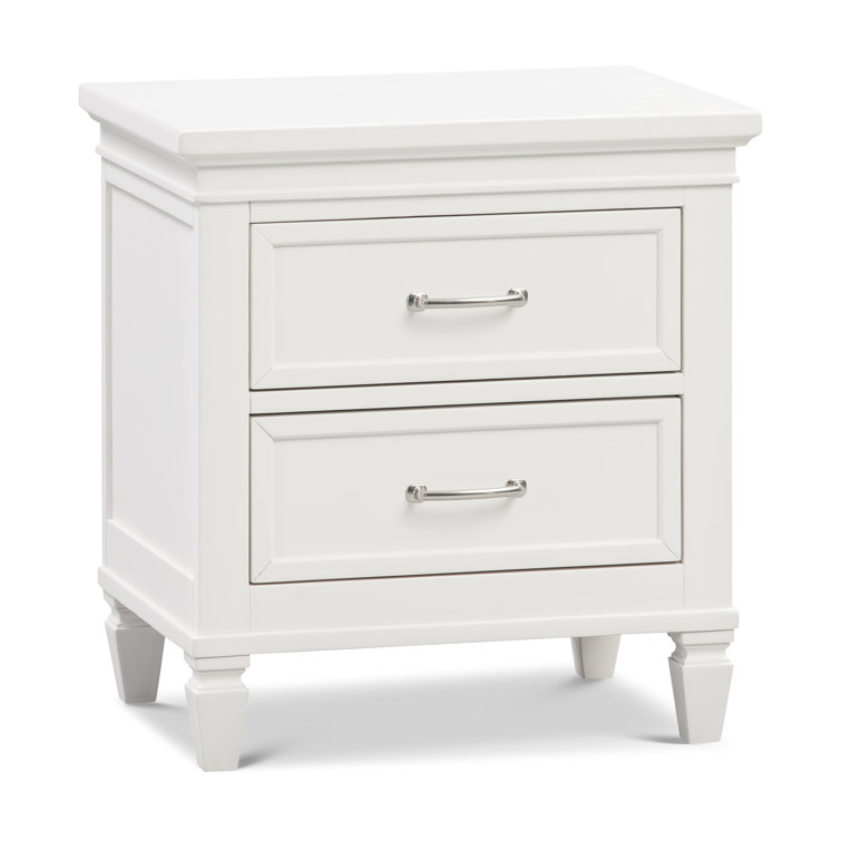 Darlington Warm White 2-Drawer Nightstand with Satin Nickel Handles
