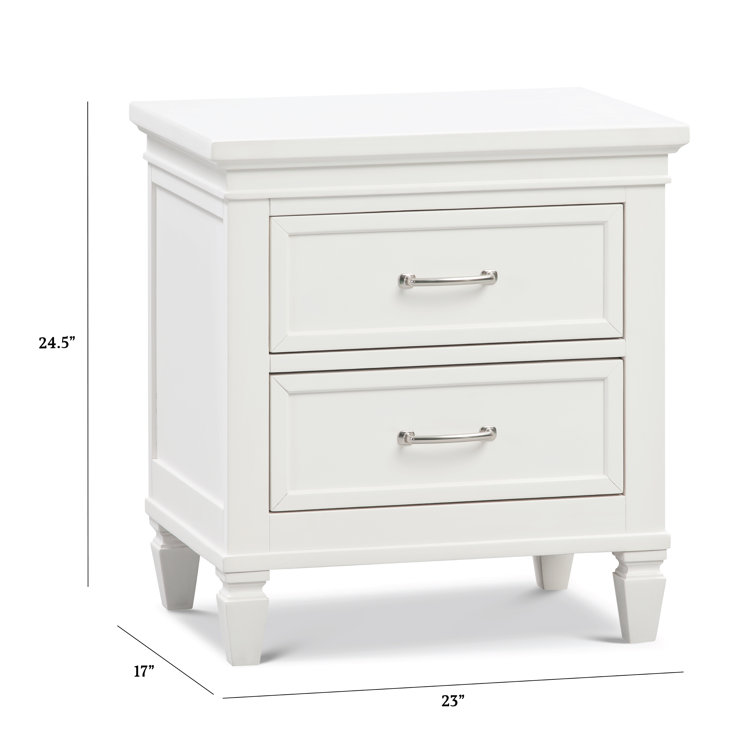 Darlington Warm White 2-Drawer Nightstand with Satin Nickel Handles