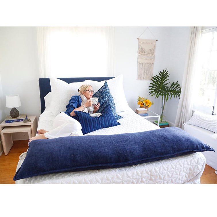 Montauk Oversized Indigo Linen Body Pillow with Delicate Flange