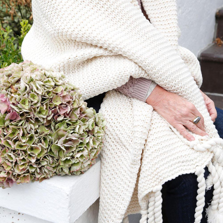 Trestles Chunky Knit Braided Tassel Throw - White